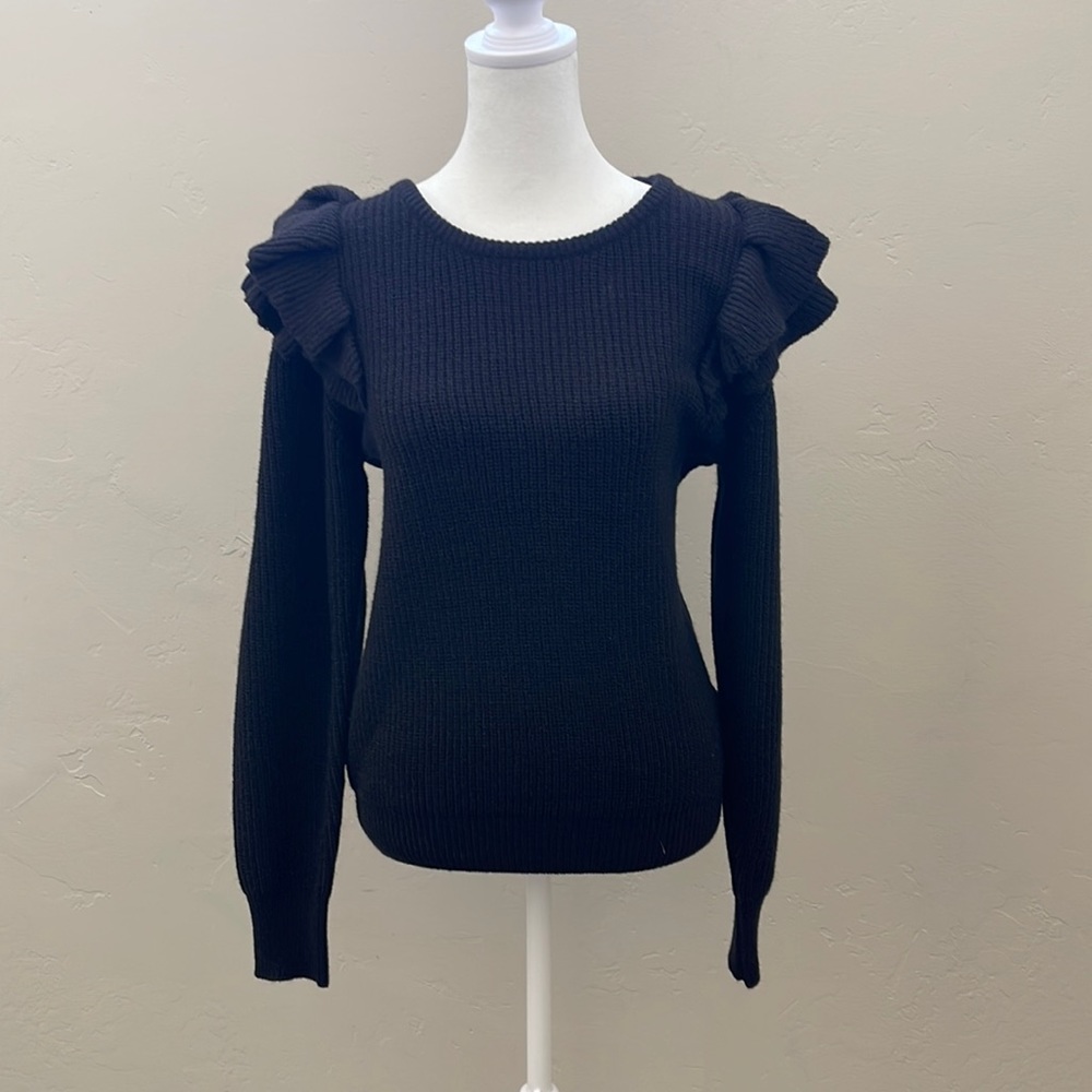 Black ruffle sleeve sweater by Ophelia Roe